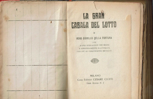 LA GRAN CABALA DEL LOTTO O VERO GIOIELLO DELLA FORTUNA ** CIOFFI PRIMO 900
