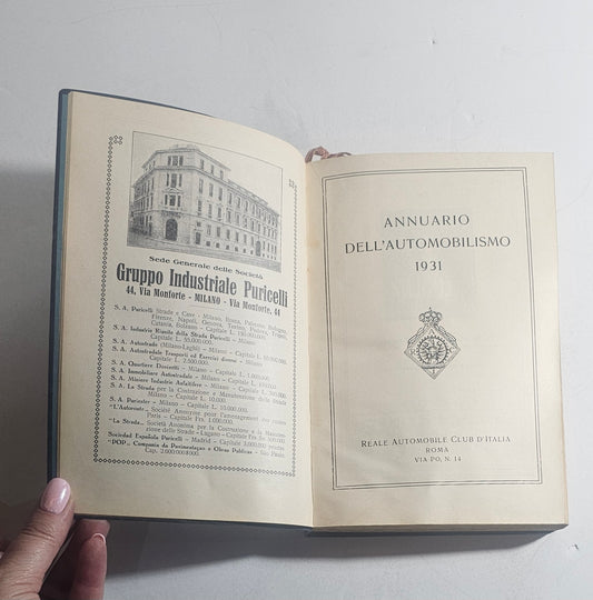 Frontespizio Annuario dell'Automobilismo 1931 pubblicato dal Reale Automobile Club d'Italia Iolibrocarmine