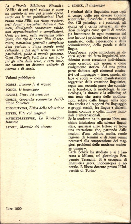 Schick Carla, Il Linguaggio. Natura, Struttura, Storicità Del Fatto Linguistico