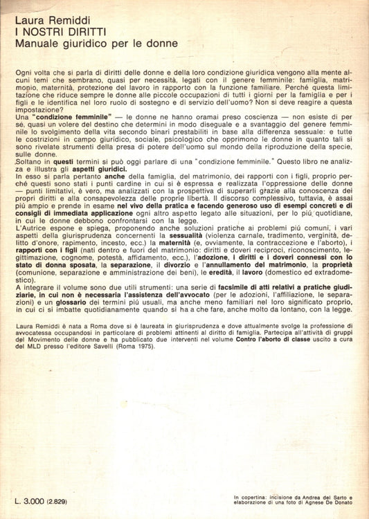 I Nostri Diritti Manuale Giuridico Per Le Donne ** Laura Remiddi ** 1976