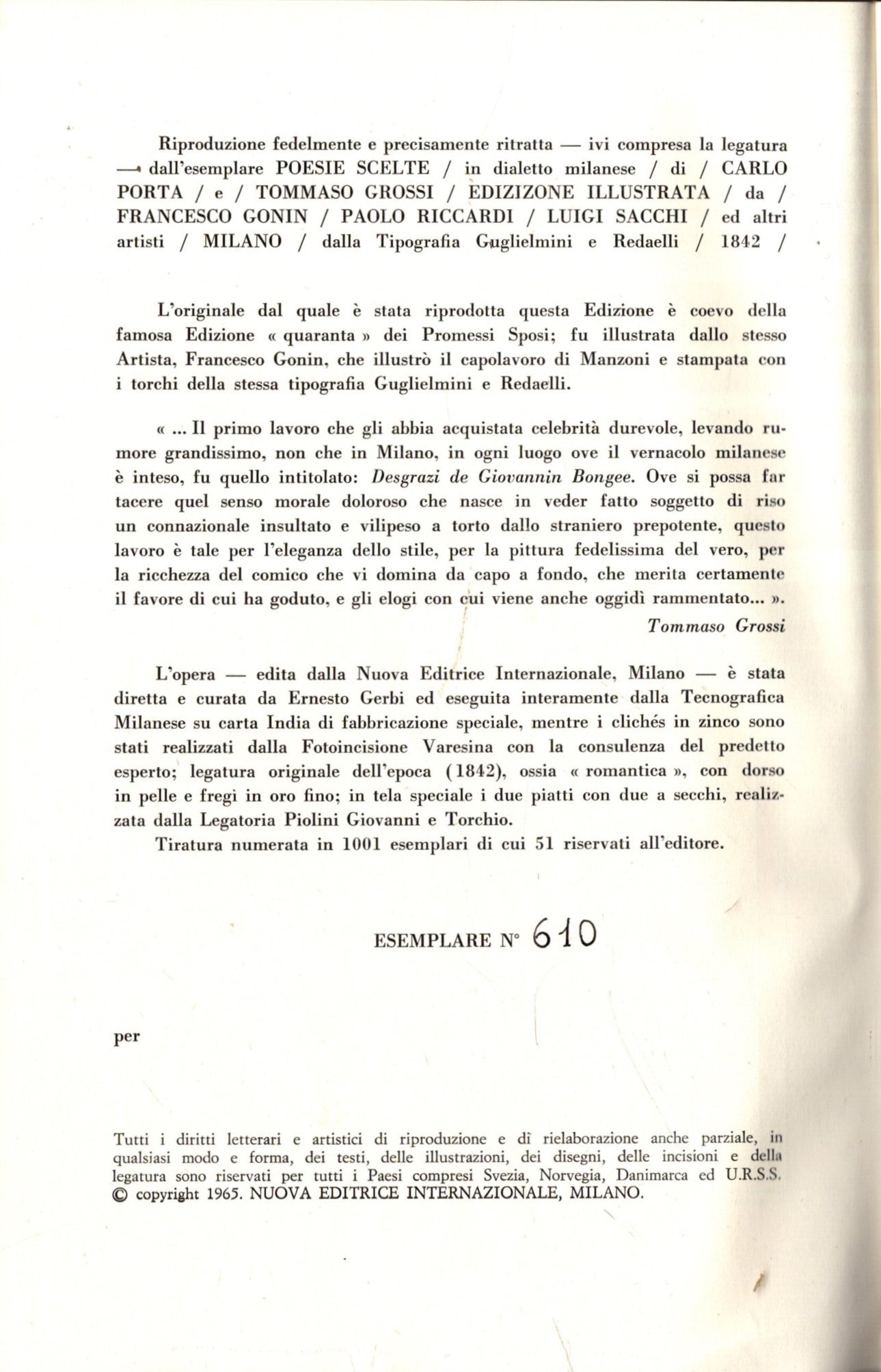Poesie Scelte In Dialetto Milanese Di Carlo Porta E Tommaso Grossi *
