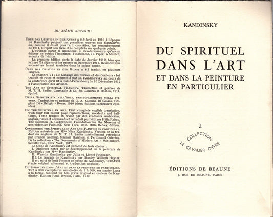 Du Spirituel Dans L'art Et Dans La Peinture En Particulier – Kandinsky * - IOLIBROCARMINE