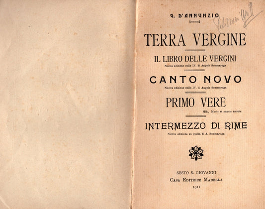 Terra Vergine Il Libro Delle Vergini Canto Nuovo Primo Vere Intermezzo Di Rime - IOLIBROCARMINE