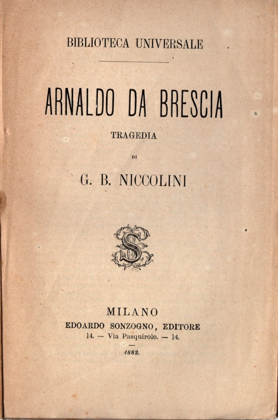 Arnaldo da Brescia Tragedia - Gian Battista Niccolini - IOLIBROCARMINE