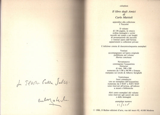 Il libro degli Amici di Carlo Mattioli Appendice alla collezione I Taccuini, scritti, immagini, luoghi - IOLIBROCARMINE