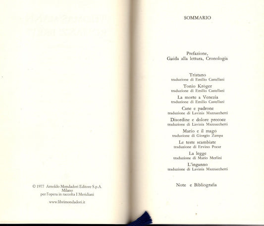 Mann Romanzi Brevi Meridiani Supplemento