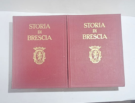 Storia di Brescia opera completa in 5 volumi rilegatura editoriale rossa copertina due volumi pelle rossa