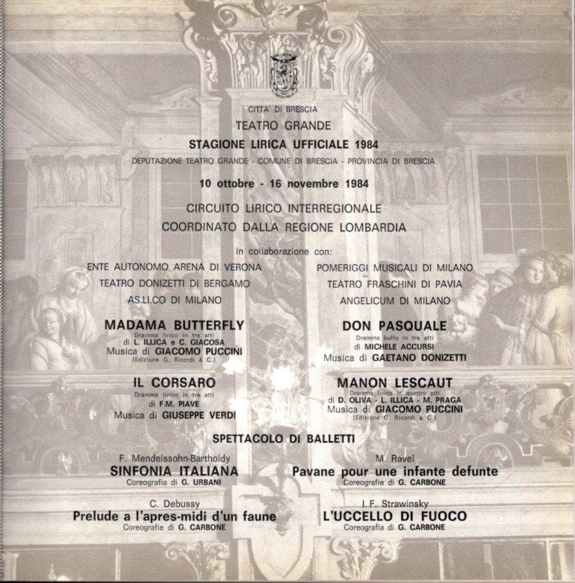 CITTA' DI BRESCIA STAGIONE LIRICA 1984