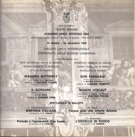 CITTA' DI BRESCIA STAGIONE LIRICA 1984
