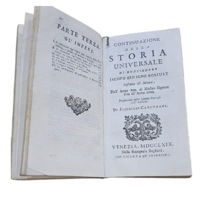 Discorso sopra la storia universale per dilucidare la Continuazione della religione, e le mutazioni degl'Imperj, dal principio del mondo sino all'Imperio di Carlo Magno