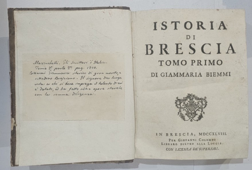 Giammaria Biemmi - Istoria di Brescia Tomo I e II - colombo 1748/49
