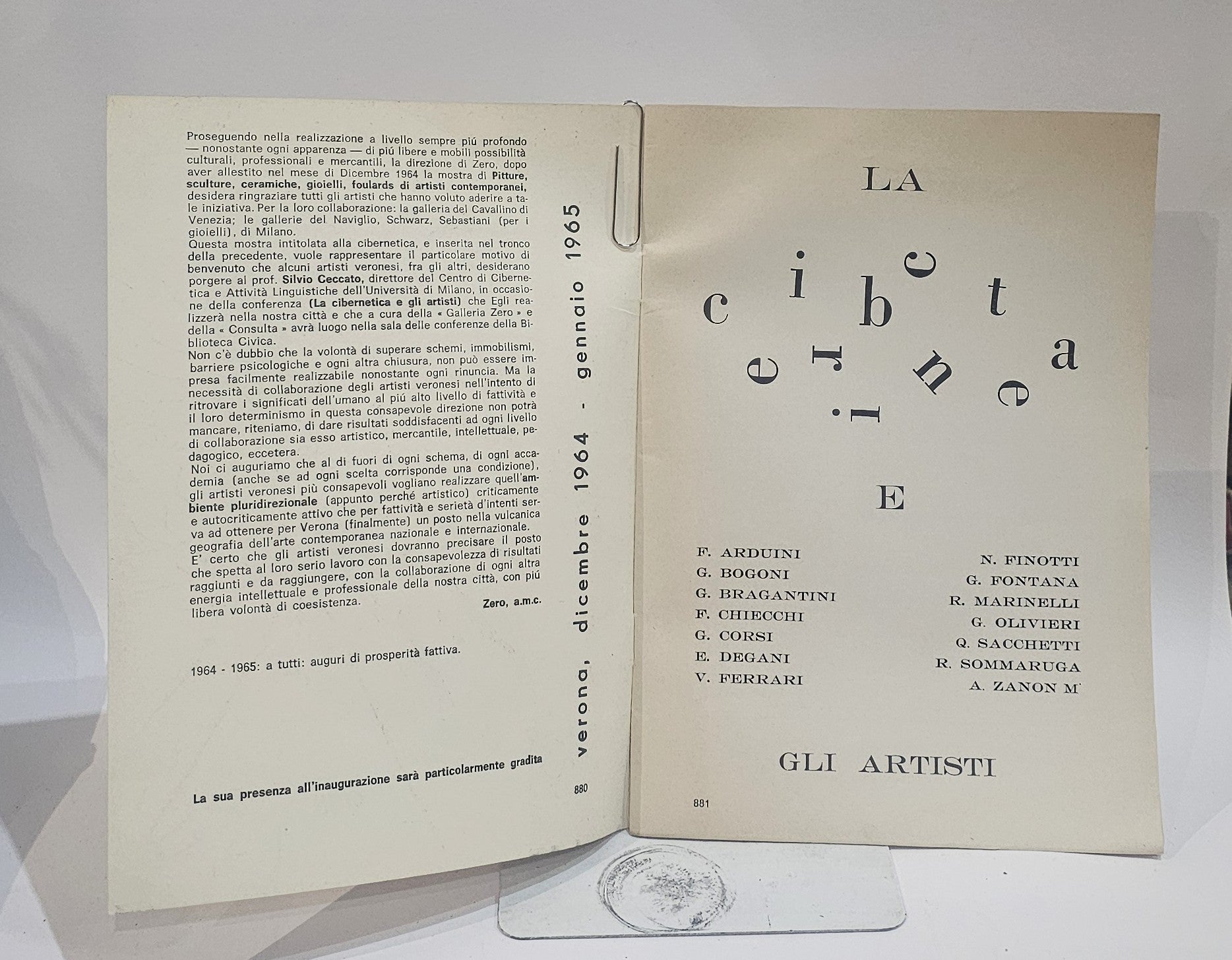 Cibernetica fascicolo 51/52 - Galleria Zero di Verona 1965 - IOLIBROCARMINE
