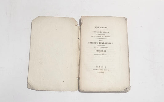 Frontespizio Dei Mezzi di Scemare la Miseria Giuseppe Saleri Brescia 1837 Tipografia Minerva