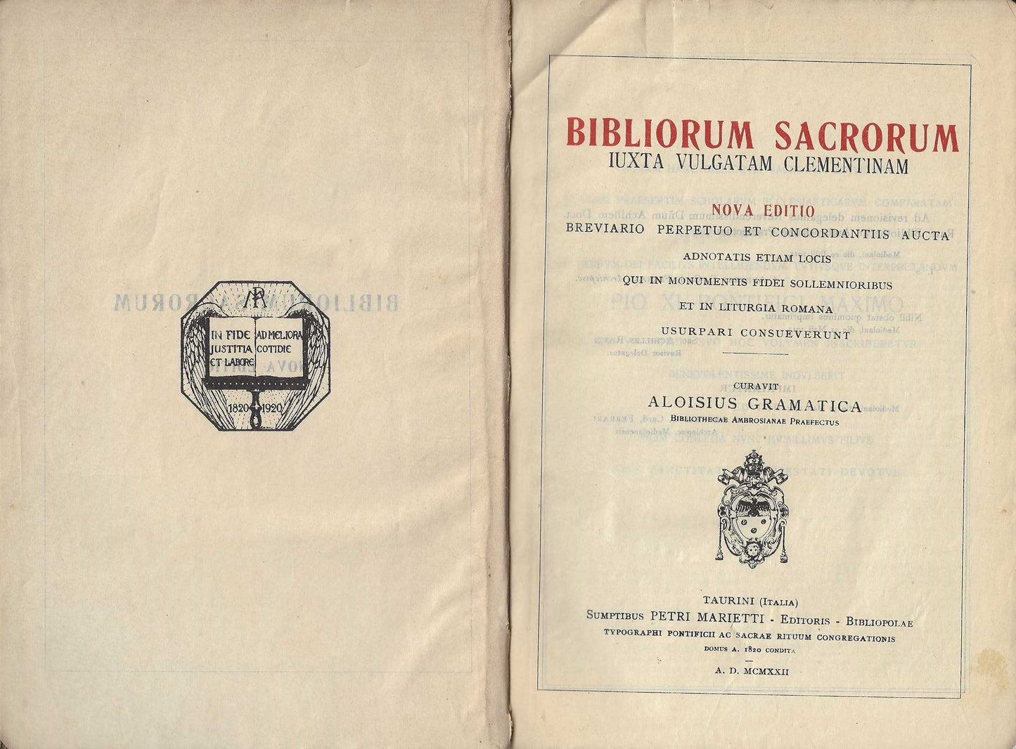 Bibliorum Sacrorum Iuxta Vulgatam Clementinam Nova Editio Aloisius Gramatica