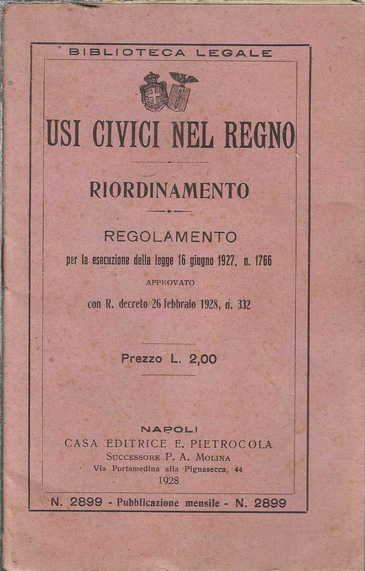 Usi civici nel regno - Riordinamento - Regolamento