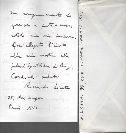 Lettera autografa di Riccardo Licata del 1966 con brochure della mostra