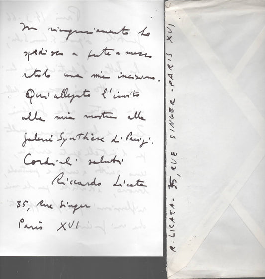 Lettera autografa di Riccardo Licata del 1966 con brochure della mostra