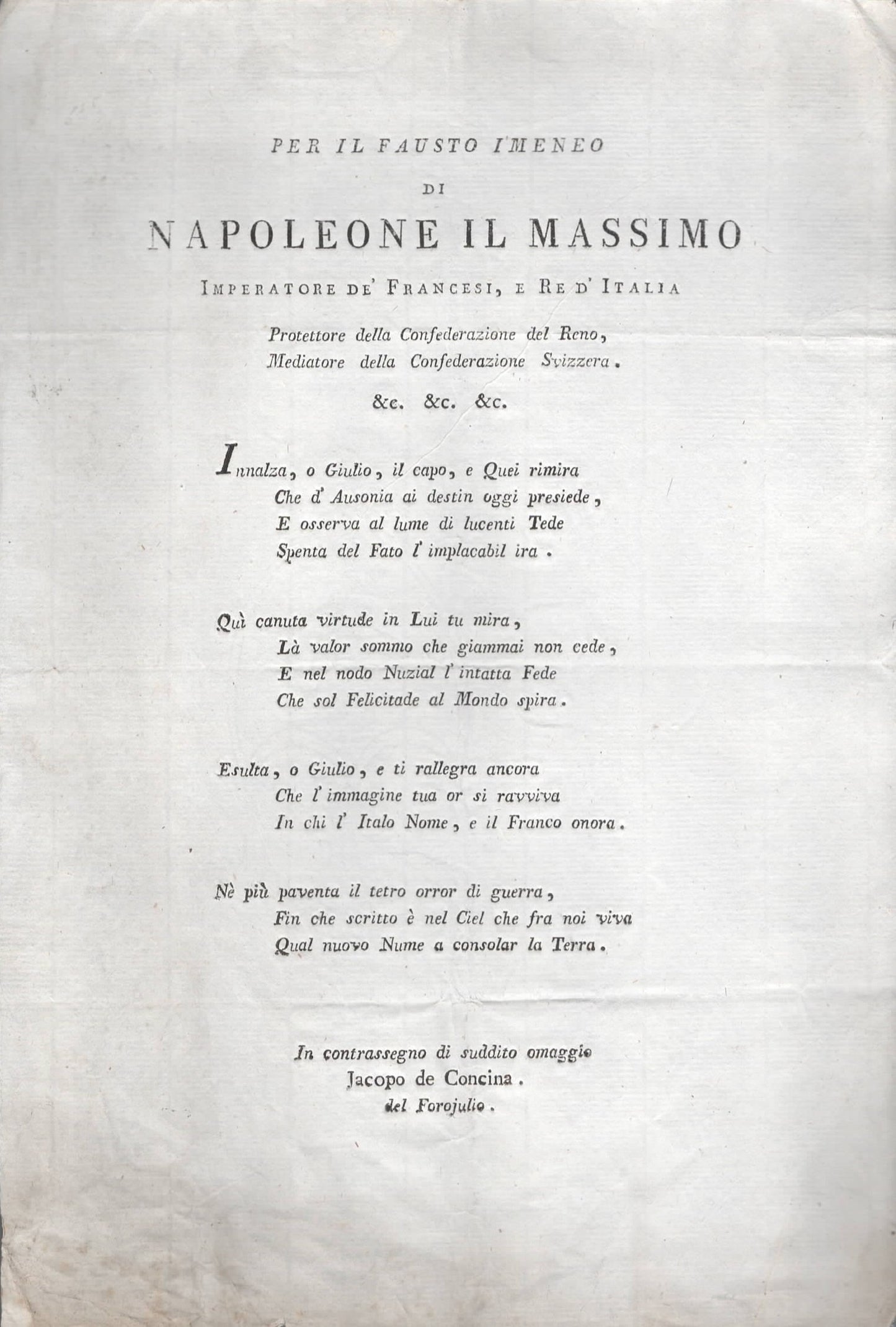 Sonetto Dedicato A Napoleone Il Massimo