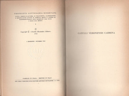 Valerio Catullo - I canti - Mondadori 1955 - Prima edizione