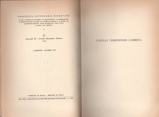 Valerio Catullo - I canti - Mondadori 1955 - Prima edizione