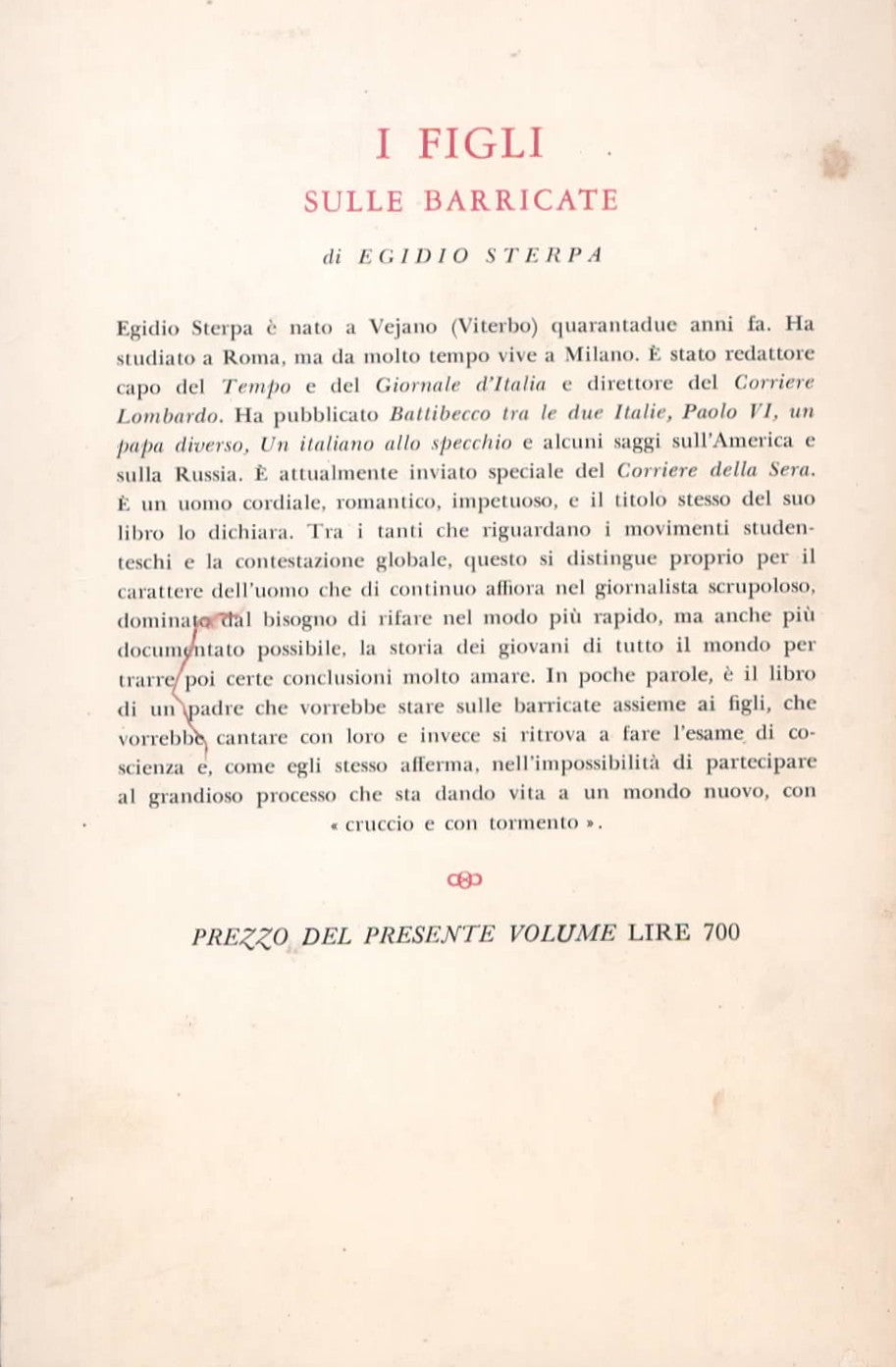 I figli sulle barricate di Egidio Sterpa - Longanesi 1968