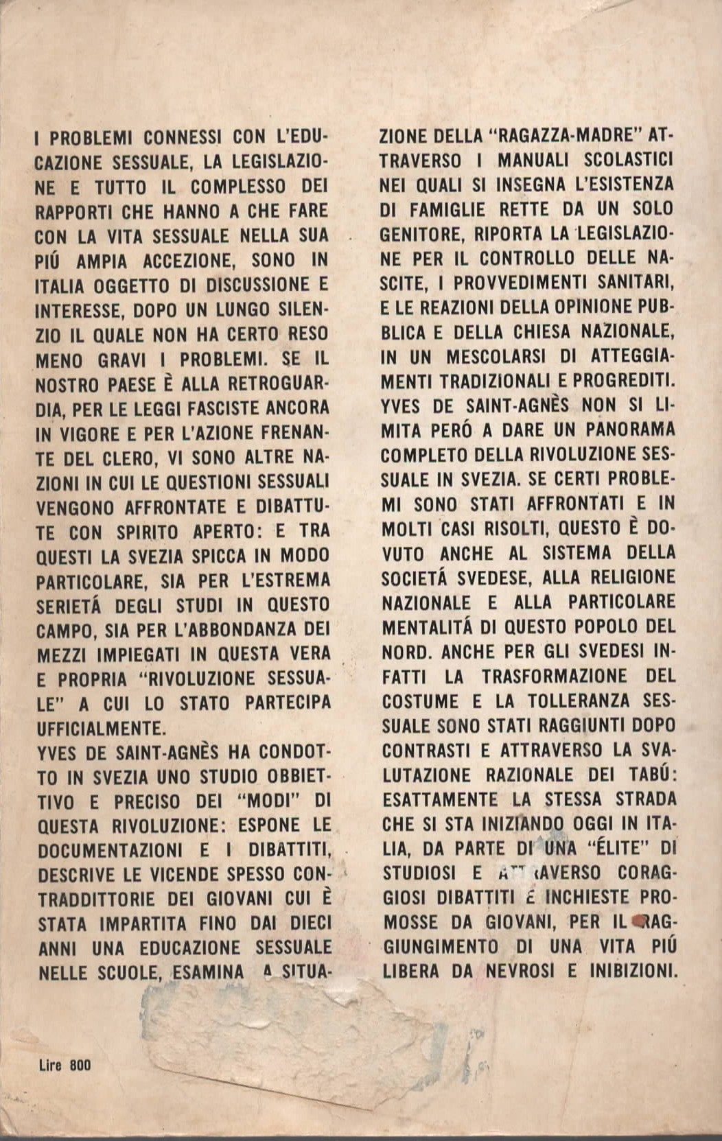 La Rivoluzione Sessuale In Svezia di Yves De Saint Agnes Sugar Editore 1966