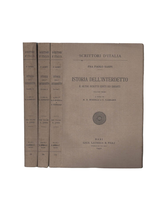 Istoria dell'interdetto e altri scritti editi e inediti. A cura di M.D. Busnelli e G. Gambarin