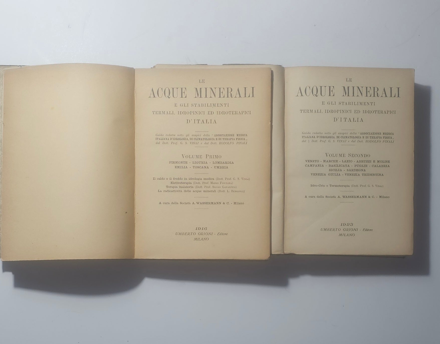 Le Acque Minerali e gli Stabilimenti Termali Idropinici ed Idroterapici d'Italia – Vinaj Pinali – 2 Volumi 1916-1923 - IOLIBROCARMINE