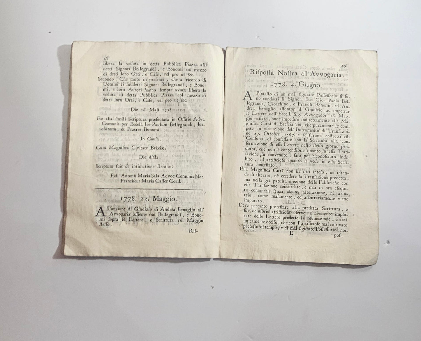 Documento storico legale su carta vergata XVIII secolo Brixia