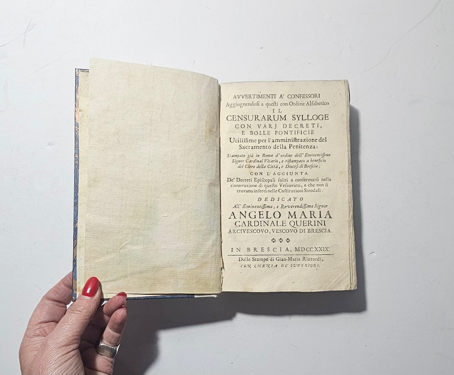 Frontespizio Avvertimenti a Confessori GianMaria Rizzardi 1729 iolibrocarmine