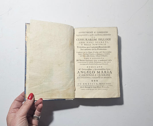 Frontespizio Avvertimenti a Confessori GianMaria Rizzardi 1729 iolibrocarmine