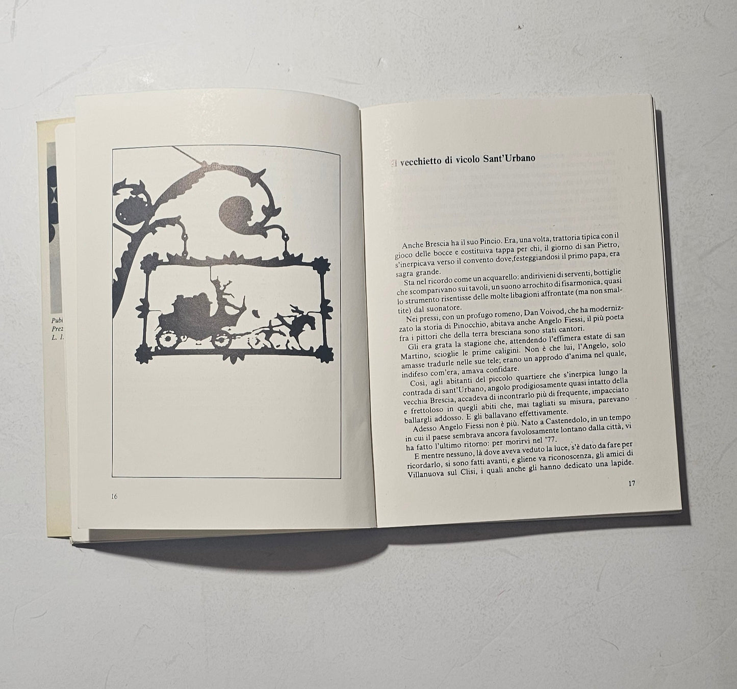 Pagina interna illustrata del libro “Vino e dintorni” approfondimenti sulla cultura del vino in Franciacorta. Vicolo Sant'Urbano a Brescia 
