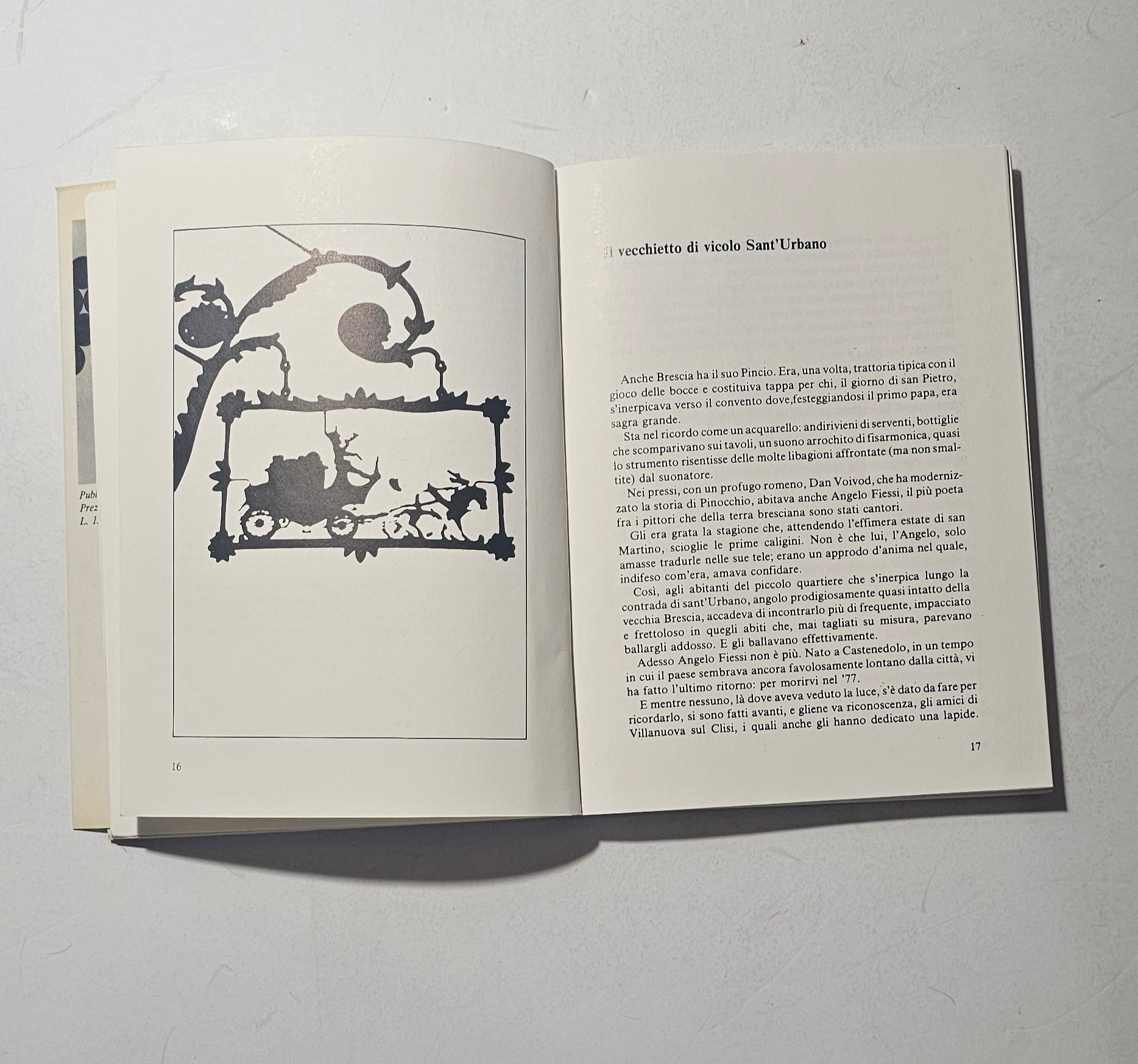 Pagina interna illustrata del libro “Vino e dintorni” approfondimenti sulla cultura del vino in Franciacorta. Vicolo Sant'Urbano a Brescia 