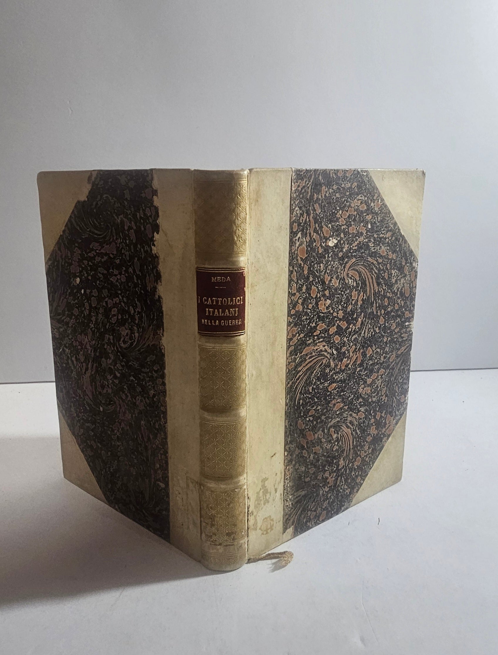 libro antico filippo meda cattolici italiani nella guerra copertina marmorizzata