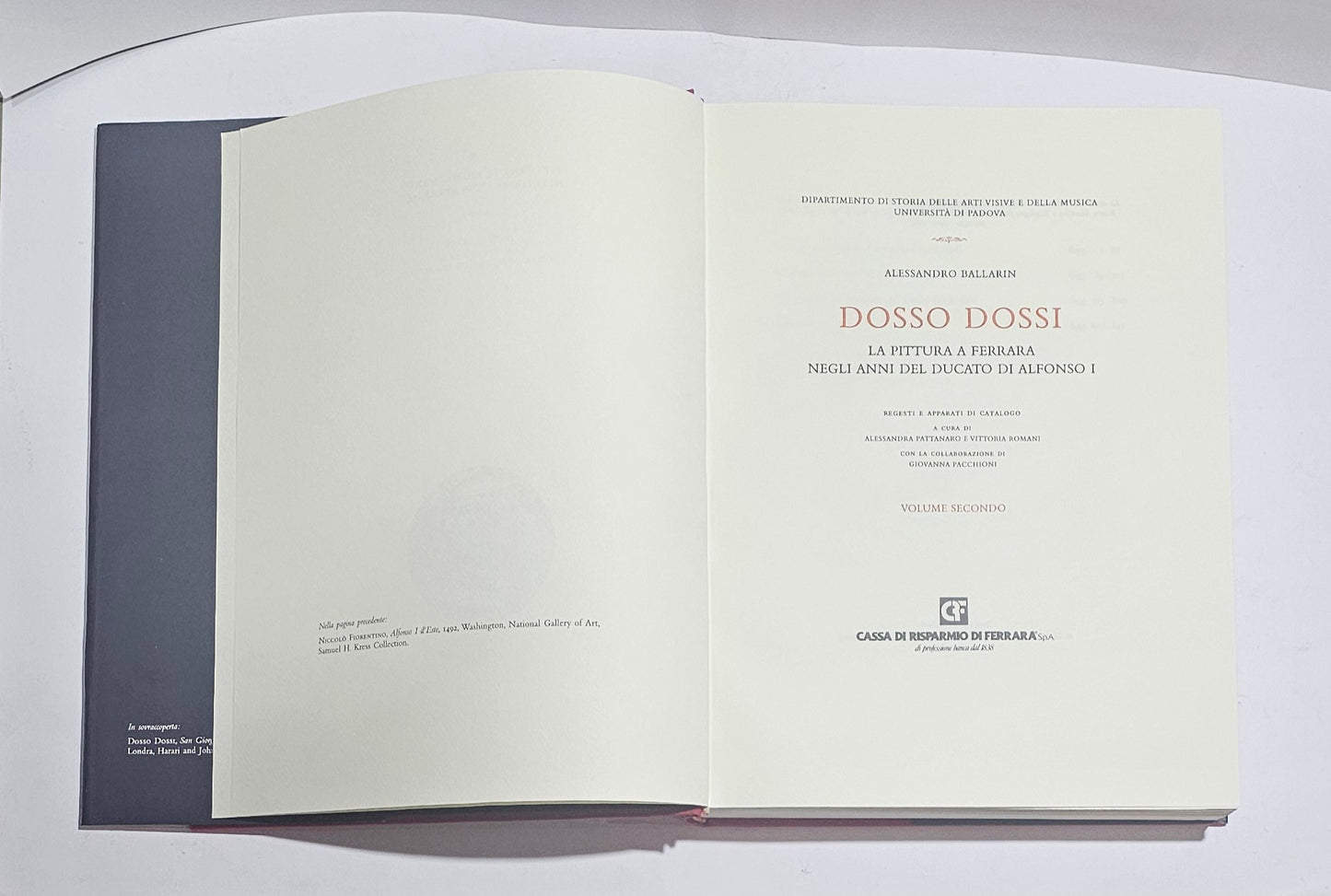 Frontespizio Dosso Dossi Ballarin pittura a Ferrara Alfonso I volume secondo