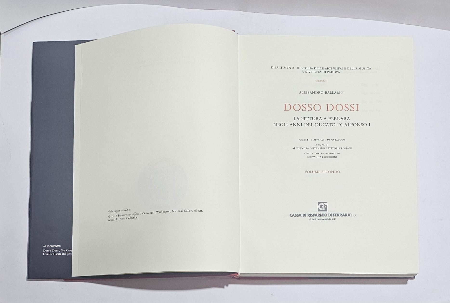 Frontespizio Dosso Dossi Ballarin pittura a Ferrara Alfonso I volume secondo