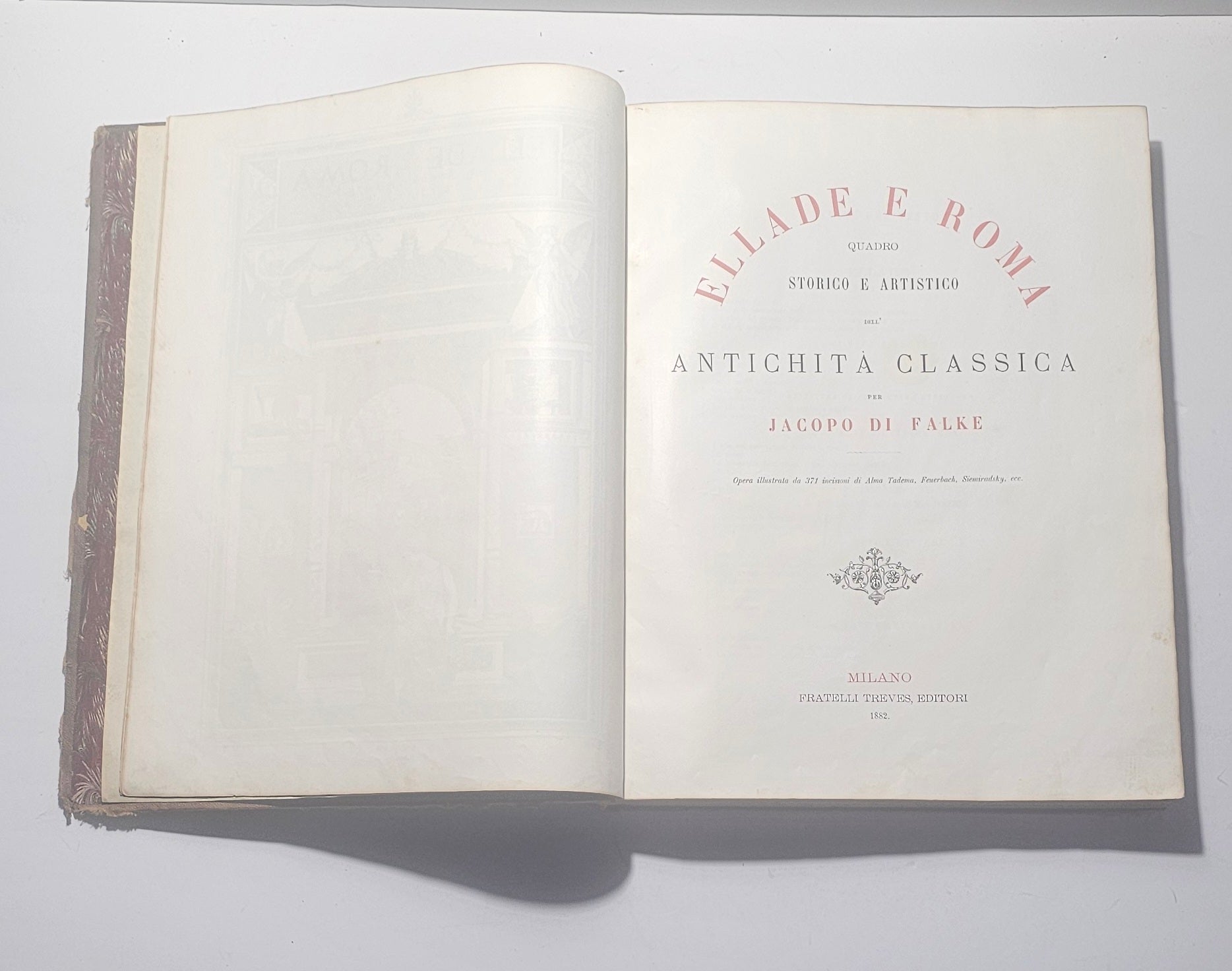 ellade e roma jacopo di falke libro antico 1882 frontespizio fratelli treves 
