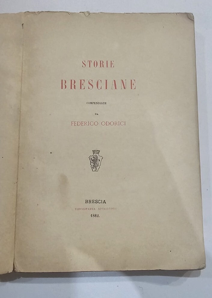 Frontespizio Federico Odorici storia di Brescia iolibrocarmine
