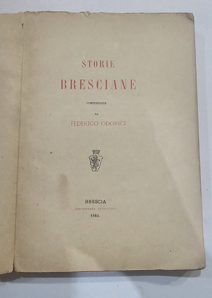 Frontespizio Federico Odorici storia di Brescia iolibrocarmine