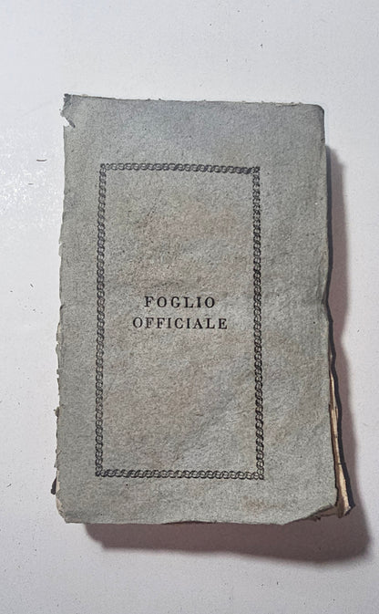 Copertina del Foglio Ufficiale della Repubblica Italiana 1803 io libro carmine