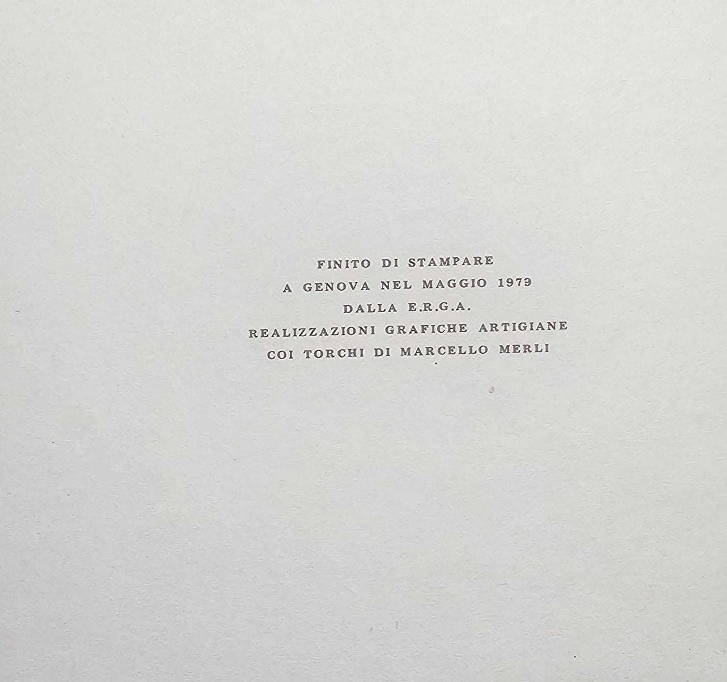 Colophon stampa artigianale Genova 1979 Giannetto Fieschi iolibrocarmine