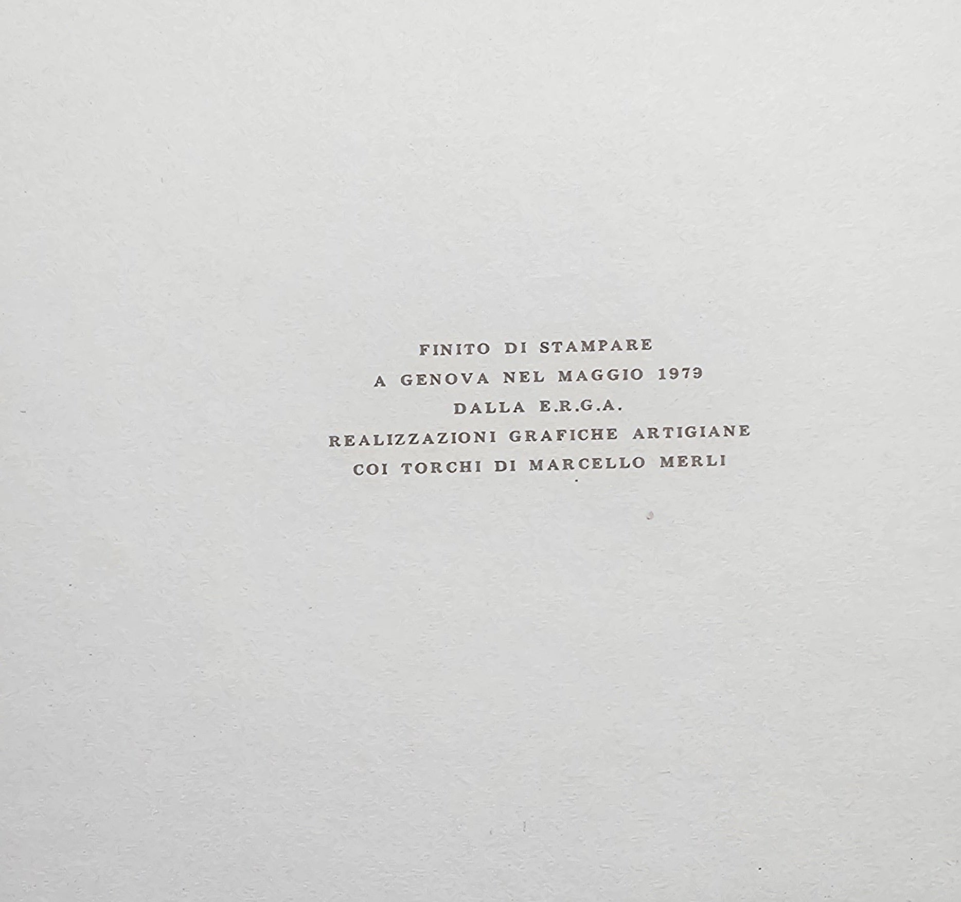 Colophon stampa artigianale Genova 1979 Giannetto Fieschi iolibrocarmine