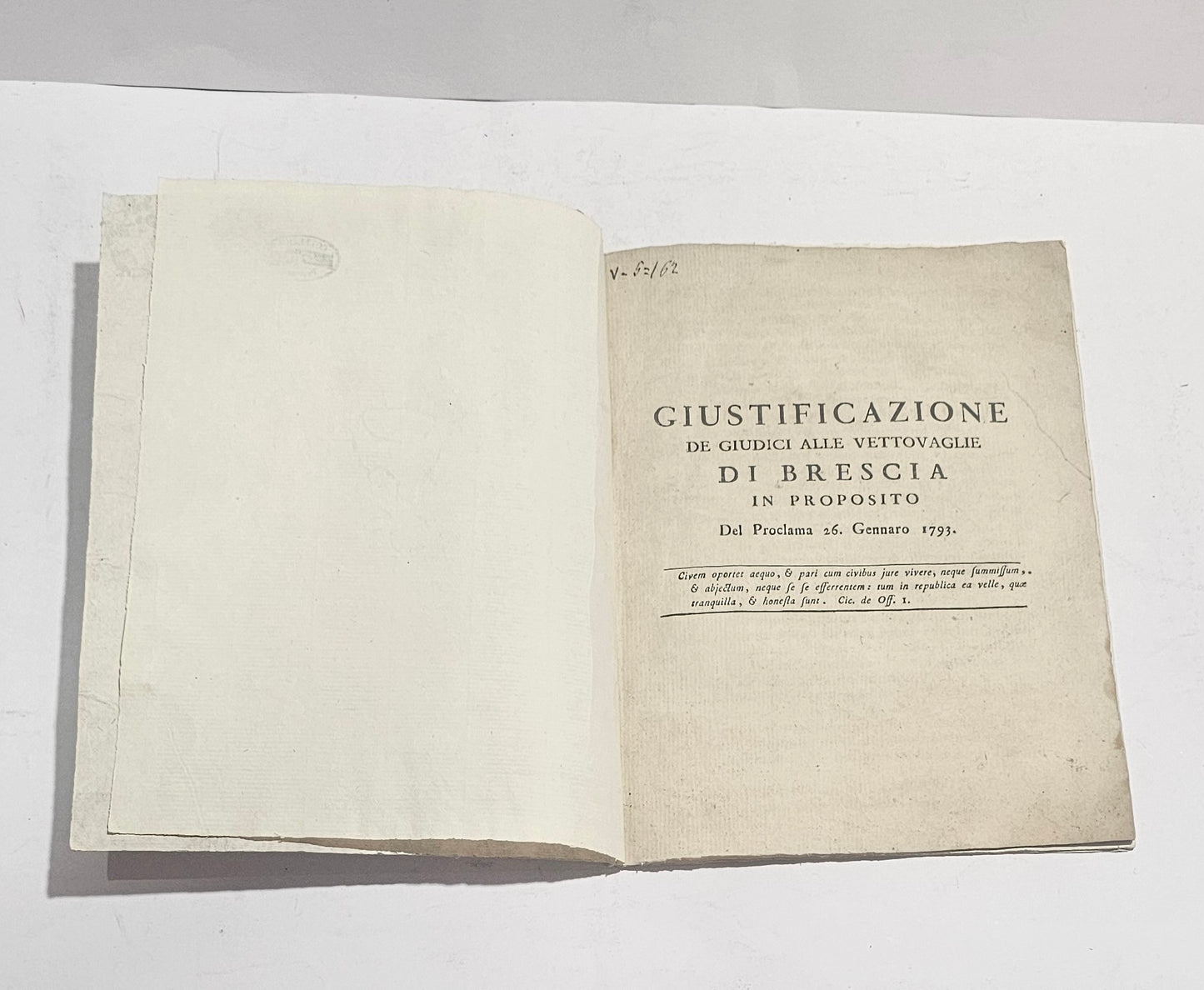 Giustificazione de Giudici alle Vettovaglie di Brescia – Proclama 1793