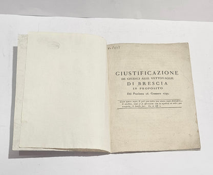 Giustificazione de Giudici alle Vettovaglie di Brescia – Proclama 1793