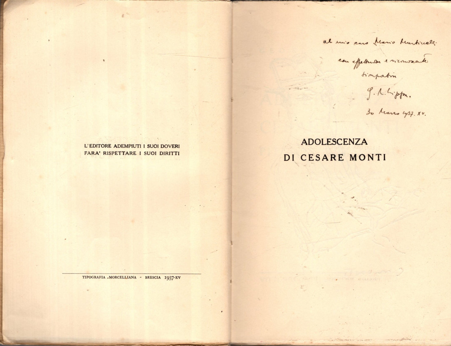 ADOLESCENZA DI CESARE MONTI PITTORE BRESCIANO