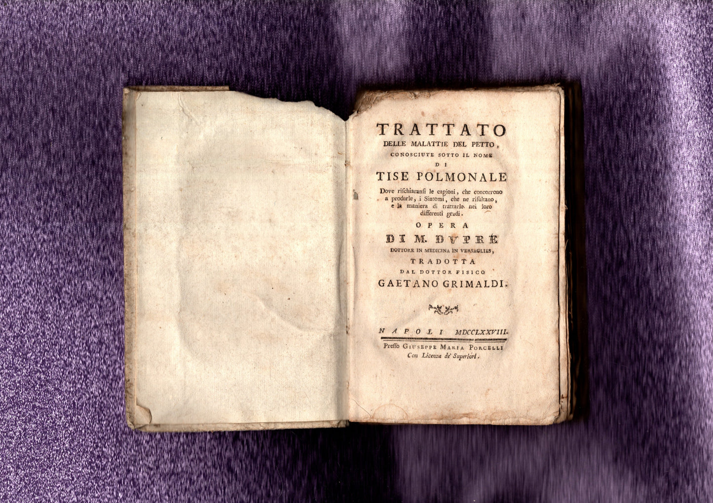 TRATTATO DELLE MALATTIE DEL PETTO - NAPOLI 1778