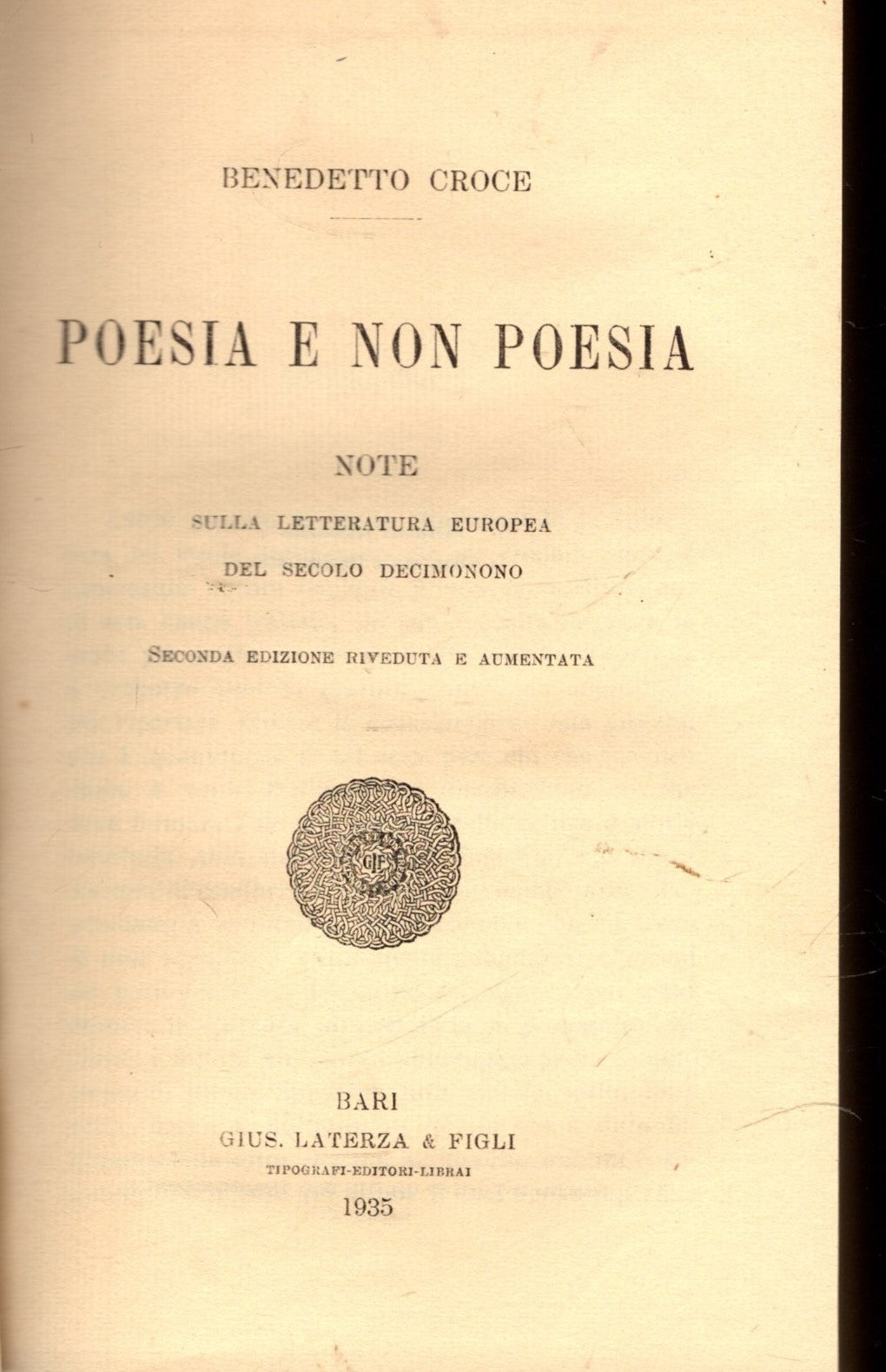 POESIA E NON POESIA NOTE SULLA LETTERATURA EUROPEA DEL SECOLO DECIMONONO