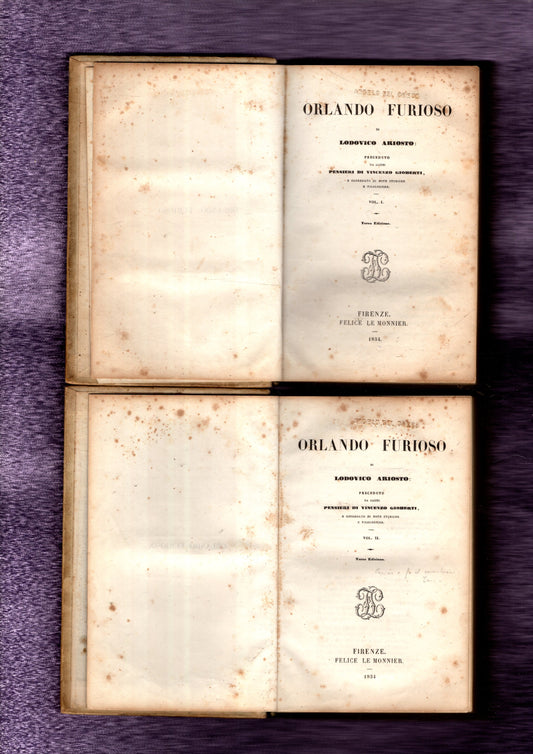 ORLANDO FURIOSO 2 VOL. LE MONNIER 1854