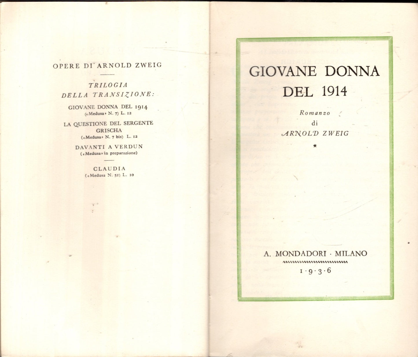 Giovane donna del 1914 * Arnold Zweig