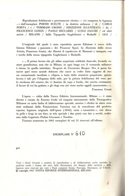 Poesie Scelte In Dialetto Milanese Di Carlo Porta E Tommaso Grossi *